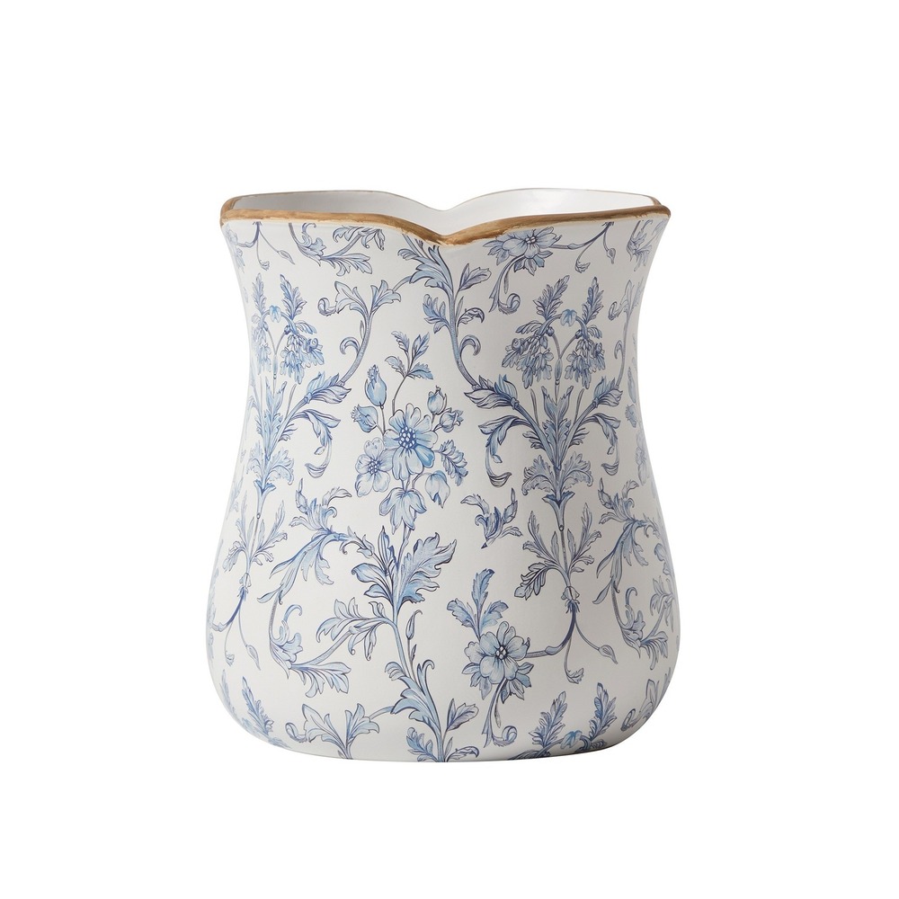 8" Ceramic Vase White/Blue Floral Scallop Trim - My Texas House, Walmart